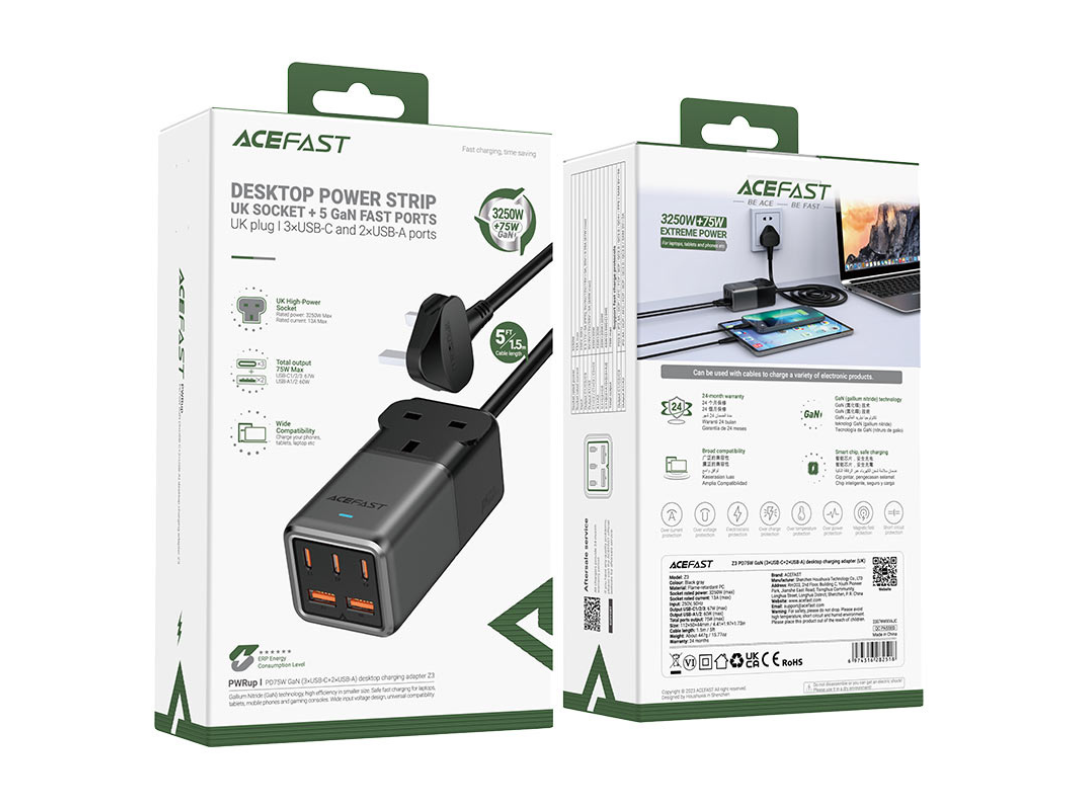 Acefast Z3 PD75W GaN Power Strip (3xUSB-C, 2xUSB-A) UK | Qatar Acefast Z3 PD75W GaN Power Strip (3xUSB-C, 2xUSB-A) UK | Qatar